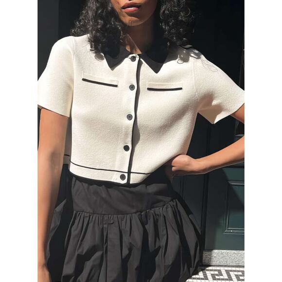 Oak + Fort Cream Black Knit Top - Picture 1 of 6